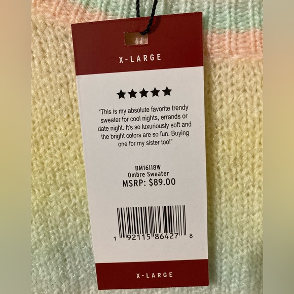 BB Dakota by Steve Madden size XL acrylic/poly/wool blend pastel striped sweater - Picture 3 of 8